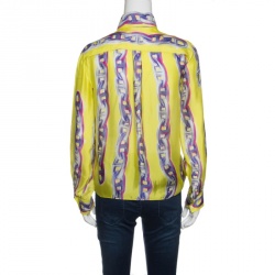 Hermes Yellow Silk Chain Printed Front Tie Long Sleeve Shirt S