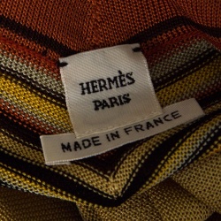 Pre Owned Hermes Brown Knit Striped Bodice Detail Halter Dress M