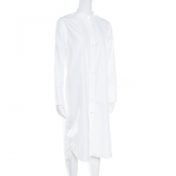 Pre Owned Hermes White Cotton Button Front Shirt Dress S