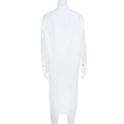 Pre Owned Hermes White Cotton Button Front Shirt Dress S