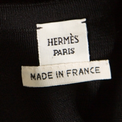 Hermes Black and Beige Printed Silk Front Raglan Sleeve Wool Top M