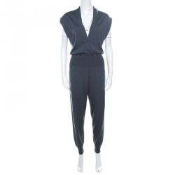 Hermes Teal Blue Cashmere Cinched Waist Button Front Jumpsuit M