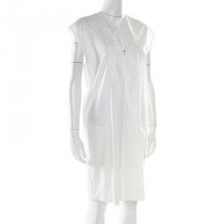 مملوكة مسبقًا Hermes Off White Cotton Embroidered Pocket Detail Sleeveless Tunic Dress M