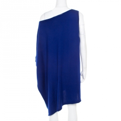 Hermes Vintage Blue Silk and Cashmere Paneled Asymmetric Sleeve Mini Dress M