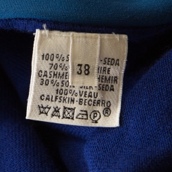 Hermes Vintage Blue Silk and Cashmere Paneled Asymmetric Sleeve Mini Dress M