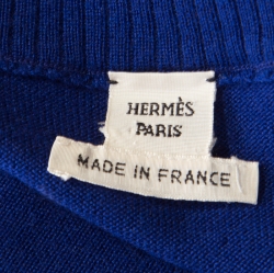 Hermes Vintage Blue Silk and Cashmere Paneled Asymmetric Sleeve Mini Dress M