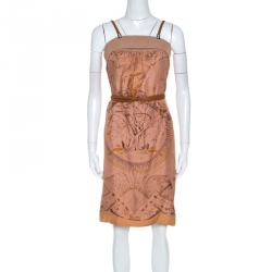 Pre Owned Hermes Terracotta Orange Silk Detachable Strap Detail Fauna Dress S