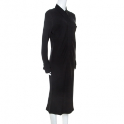 Pre Owned Hermes Black Silk Long Sleeve Collared Dress L