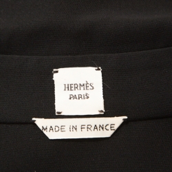 Pre Owned Hermes Black Silk Long Sleeve Collared Dress L