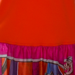 Pre Owned Hermes Orange Printed Strapless Dress L