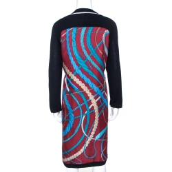 Hermes Maroon Fouets Et Badines Print Silk Shift Dress L