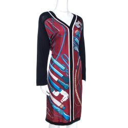 Hermes Maroon Fouets Et Badines Print Silk Shift Dress L