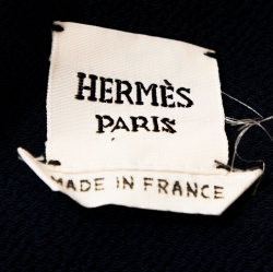 Hermes Navy Blue Silk One Shoulder Draped Dress S