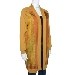 Pre Owned Hermes Mustard Silk and Knit Trim Jungle Print Long Cardigan S