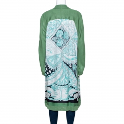 Hermes Green Printed Silk & Knit Open Front Cardigan M