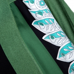 Hermes Green Printed Silk & Knit Open Front Cardigan M