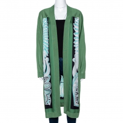 Hermes Green Printed Silk & Knit Open Front Cardigan M