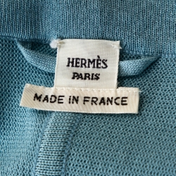 Hermes Blue Les Cles Print Silk & Knit Belted Cardigan M