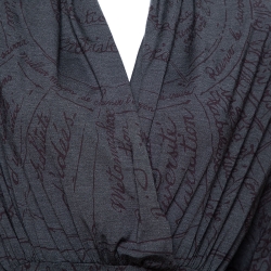 Hermes Grey Printed Silk Jersey Plunge Neck Bodysuit M