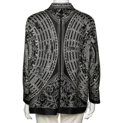 Hermes Black Zodiac Printed Silk Long Sleeve Shirt L