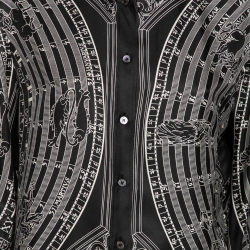 Hermes Black Zodiac Printed Silk Long Sleeve Shirt L