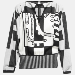 Hermes Black Printed Silk & Knit Top S