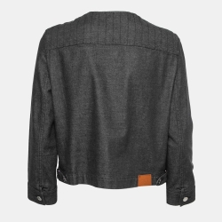 Hermes Dark Grey Denim Round Neck Button Front Jacket M