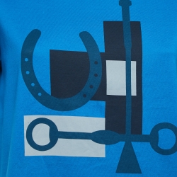 Pre Owned Hermes Blue Print Cotton Half Sleeve T-Shirt XS