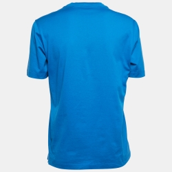 Pre Owned Hermes Blue Print Cotton Half Sleeve T-Shirt XS