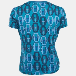 Pre Owned Hermes Blue All-Over Print Cotton Short Sleeve T-Shirt M