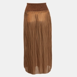 Hermès  Brown Knit Pleated Elasticated Waist Midi Skirt S