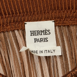 Hermès  Brown Knit Pleated Elasticated Waist Midi Skirt S