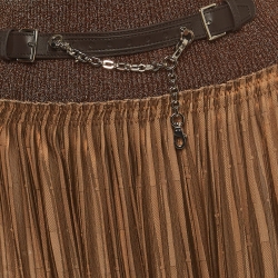 Hermès  Brown Knit Pleated Elasticated Waist Midi Skirt S