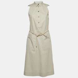 Hermes Grey Cotton Belted Shirt Dress S