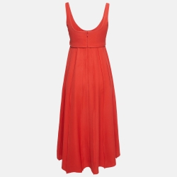 Hermes Red Pleated Silk Sleeveless Midi Dress M