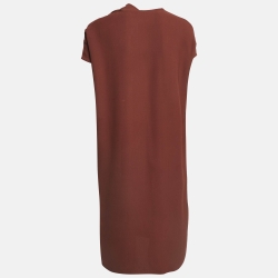 Pre Owned Hermes Brown Silk Drape Style Neck Shift Dress S  