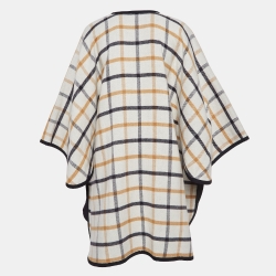 Hermes Navy Blue/Beige Wool Reversible Camail Poncho One Size