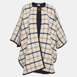 Hermes Navy Blue/Beige Wool Reversible Camail Poncho One Size