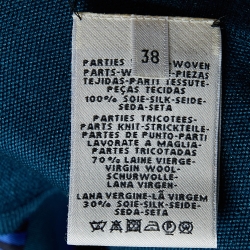 Hermes Teal Blue Printed Silk & Knit Belted Long Cardigan M