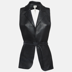 Hermes Black Leather Belted Back Open Vest L