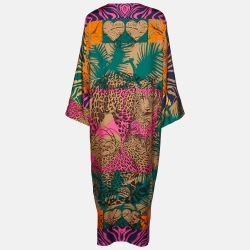 Pre Owned Hermes Multicolor Jungle Love Print Silk Maxi Dress S