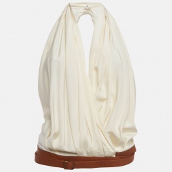 مملوكة مسبقًا Hermes White Leather Belted Silk Halter Neck Top S