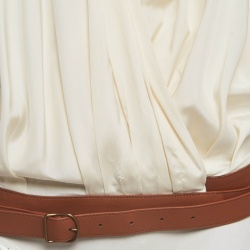 مملوكة مسبقًا Hermes White Leather Belted Silk Halter Neck Top S