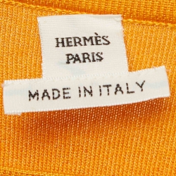 Pre Owned Hermes Orange Printed Silk & Knit Short Dress M