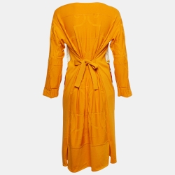 Pre Owned Hermes Orange Printed Silk & Knit Short Dress M