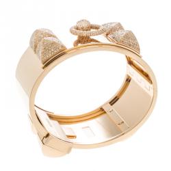 Hermès Collier de Chien Diamond 18k Rose Gold Large Cuff Bracelet