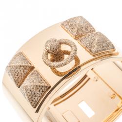 Hermès Collier de Chien Diamond 18k Rose Gold Large Cuff Bracelet