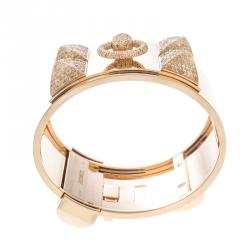 Hermès Collier de Chien Diamond 18k Rose Gold Large Cuff Bracelet