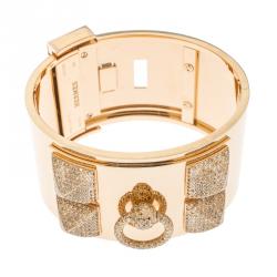 Hermès Collier de Chien Diamond 18k Rose Gold Large Cuff Bracelet