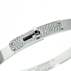 Hermes Kelly Diamond & 18k White Gold Small Narrow Bracelet